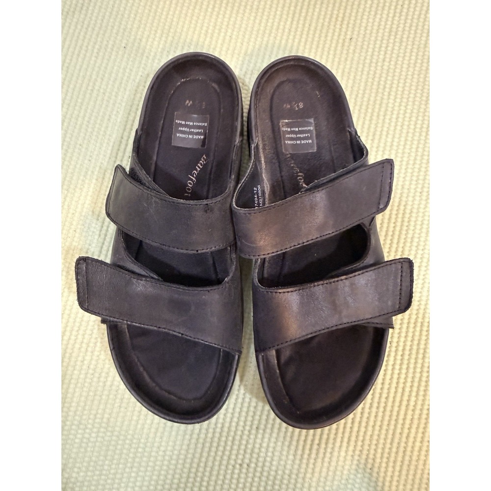 barefoot freedom Black Leather 2 Strap sandals 8.5W Comfort Casual